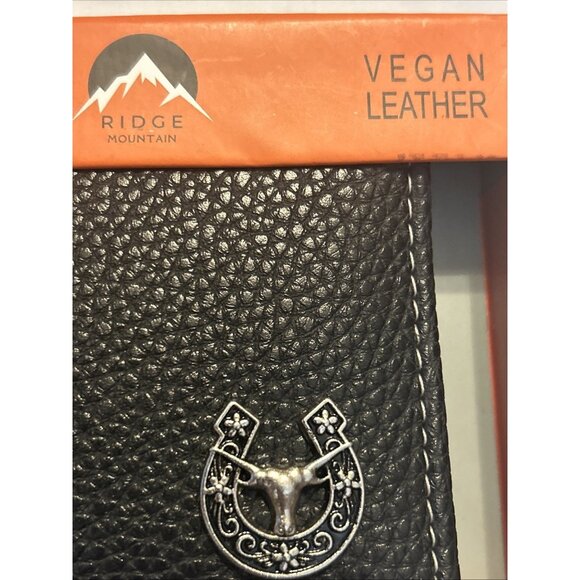 Western Mens Bifold Wallet Black Genuine Leather Longhorn Horeshoe Concho Cowboy - Picture 4 of 12